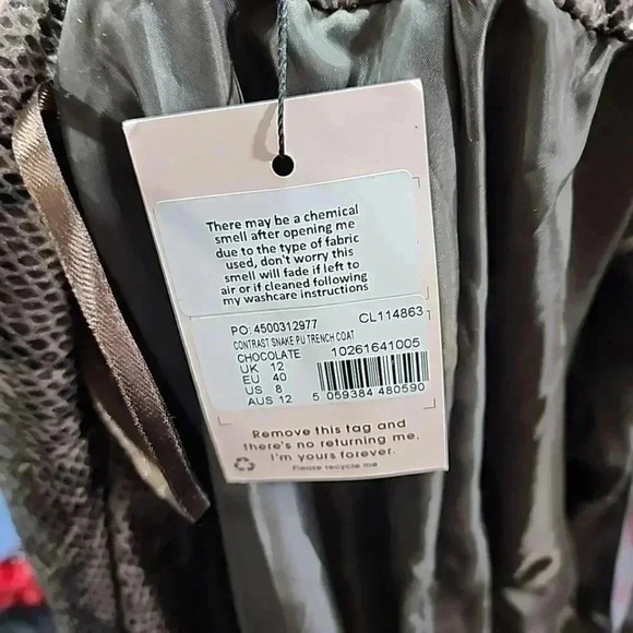 MISSGUIDED Snake Print Faux Leather Contrast Trench Coat. Nwt size US 8 - Picture 7 of 10